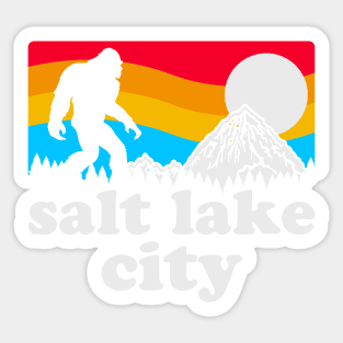 Salt Lake City Bigfoot, Funny Sasquatch Merch Retro Sunset Utah Bigfoot Sticker